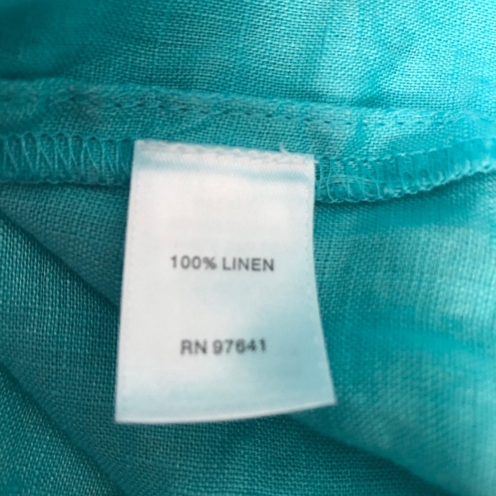 J Jill Love Linen Capri Blue Peplum Back Button Up Tunic Shirt Medium - Picture 7 of 8